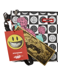 SPRAYGROUND POODLE CHECK RON ENGLISH COLLAB POUCHETTE -Bag Sale Store B4928 T