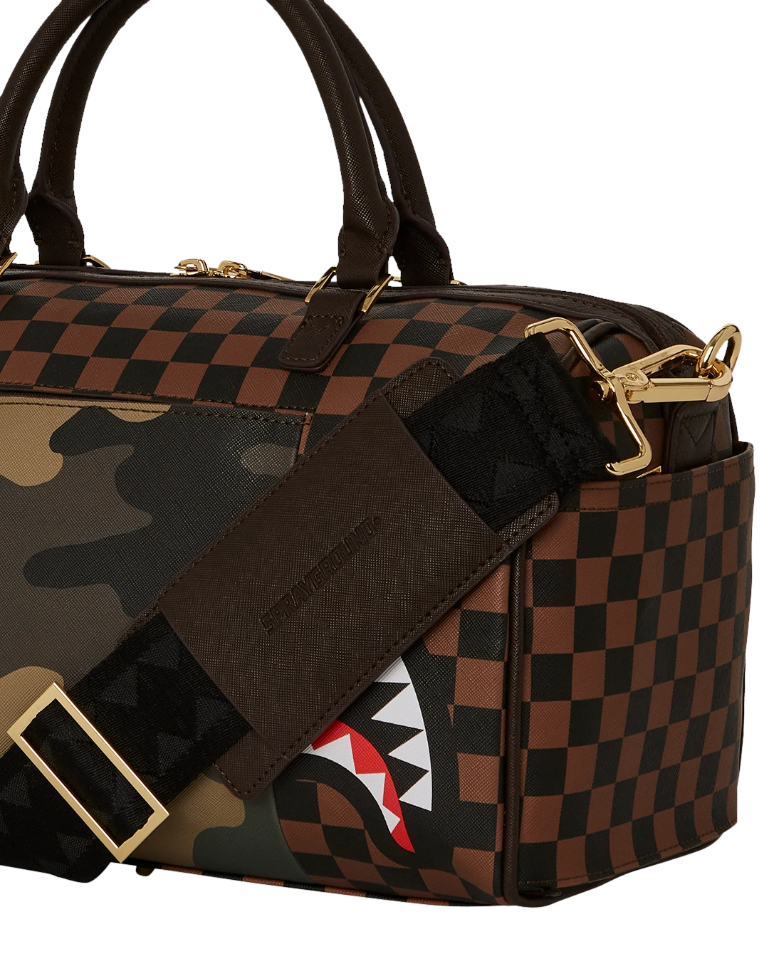 SPRAYGROUND EXTERIOR GOLD ZIP POCKET SHARKS IN PARIS MINI DUFFLE 11 SPRAYGROUND EXTERIOR GOLD ZIP POCKET SHARKS IN PARIS MINI DUFFLE - Image 9