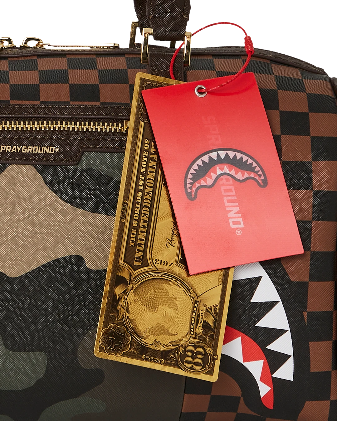 SPRAYGROUND EXTERIOR GOLD ZIP POCKET SHARKS IN PARIS MINI DUFFLE 15 SPRAYGROUND EXTERIOR GOLD ZIP POCKET SHARKS IN PARIS MINI DUFFLE - Image 13